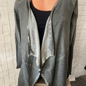 Free People Green Wash Distressed Hem Asymmetric Open Cardigan S NWT!